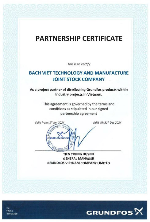 Chứng Nhận Đối Tác Dự án – Grundfos