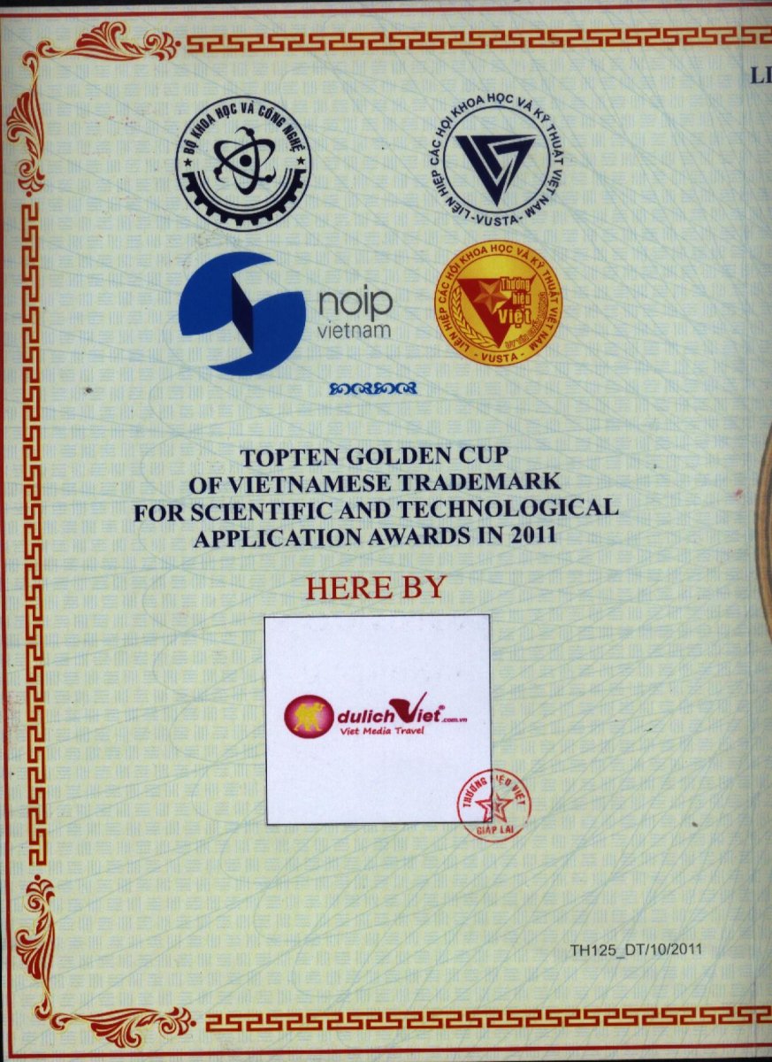 Giấy chứng nhận Thương Hiệu Việt 2011 - Du Lịch Việt - Công Ty Cổ Phần Truyền Thông Du Lịch Việt