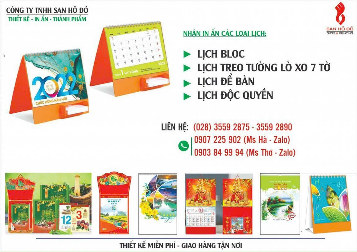 Lịch để bàn - In ấn San Hô Đỏ  - Công Ty Trách Nhiệm Hữu Hạn Thương Mại Dịch Vụ San Hô Đỏ