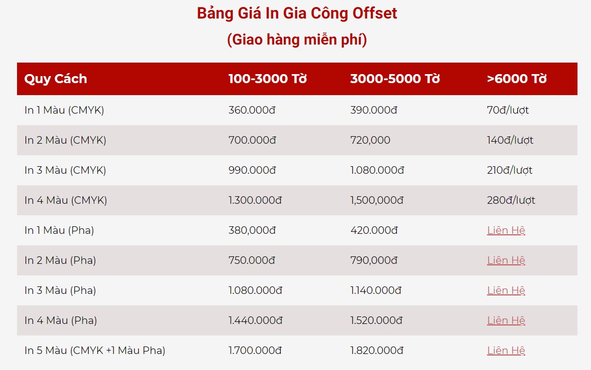 Bảng giá in gia công Offset - In ấn Siêu Tốc - Công Ty TNHH In ấn Dịch Vụ Thương Mại Siêu Tốc