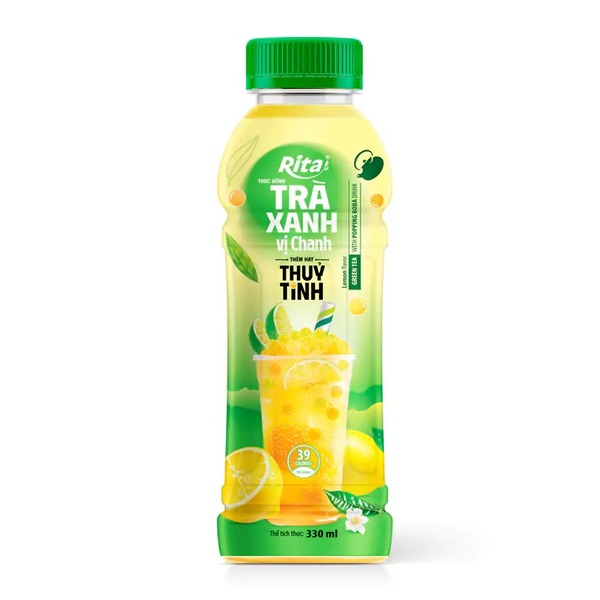 Trà xanh vị chanh cùng hạt thuỷ tinh, hạt nổ trái cây