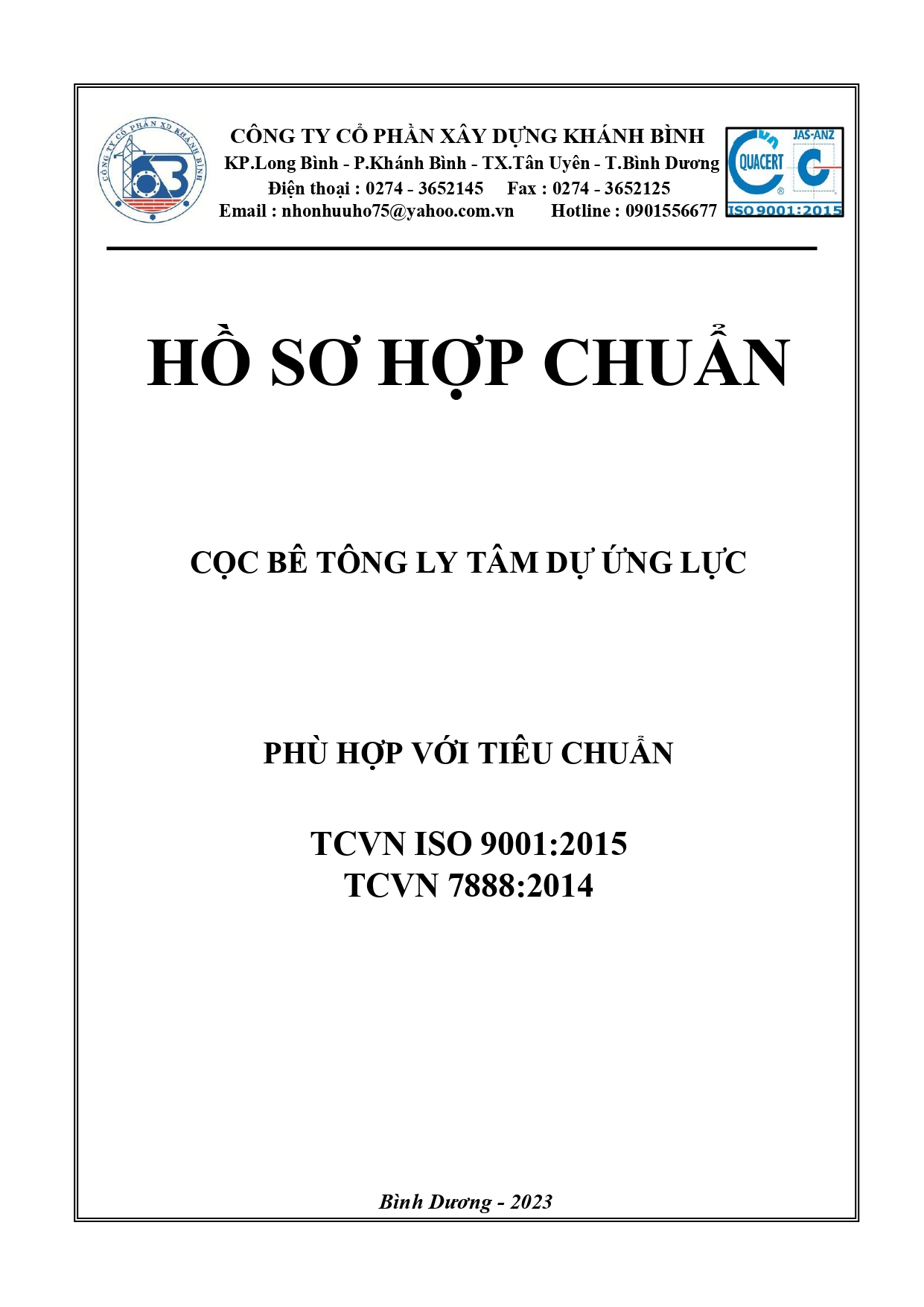 Chứng nhận - Công Ty Cổ Phần Xây Dựng Khánh Bình