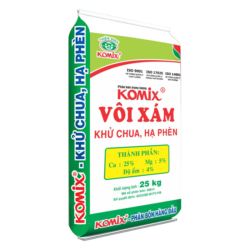 Bao Komix voi xám 25kg 3D - Phân Bón Komix - Công Ty Cổ Phần Thiên Sinh