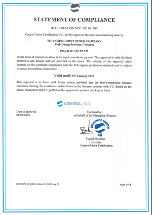 Chứng nhận - Phân Bón Komix - Công Ty Cổ Phần Thiên Sinh