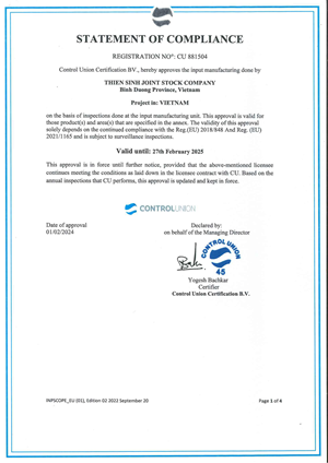 Chứng nhận - Phân Bón Komix - Công Ty Cổ Phần Thiên Sinh