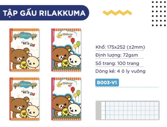 Tập gấu Rilakkuma - Giấy Vĩnh Thịnh - Công Ty TNHH Thương Mại Công Nghiệp Giấy Vĩnh Thịnh