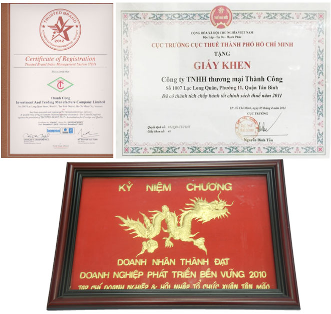 Giấy khen & chứng nhận 2012 - Vải Dệt Kim Thành Công - Công Ty TNHH Sản Xuất Thương Mại Và Đầu Tư Thành Công