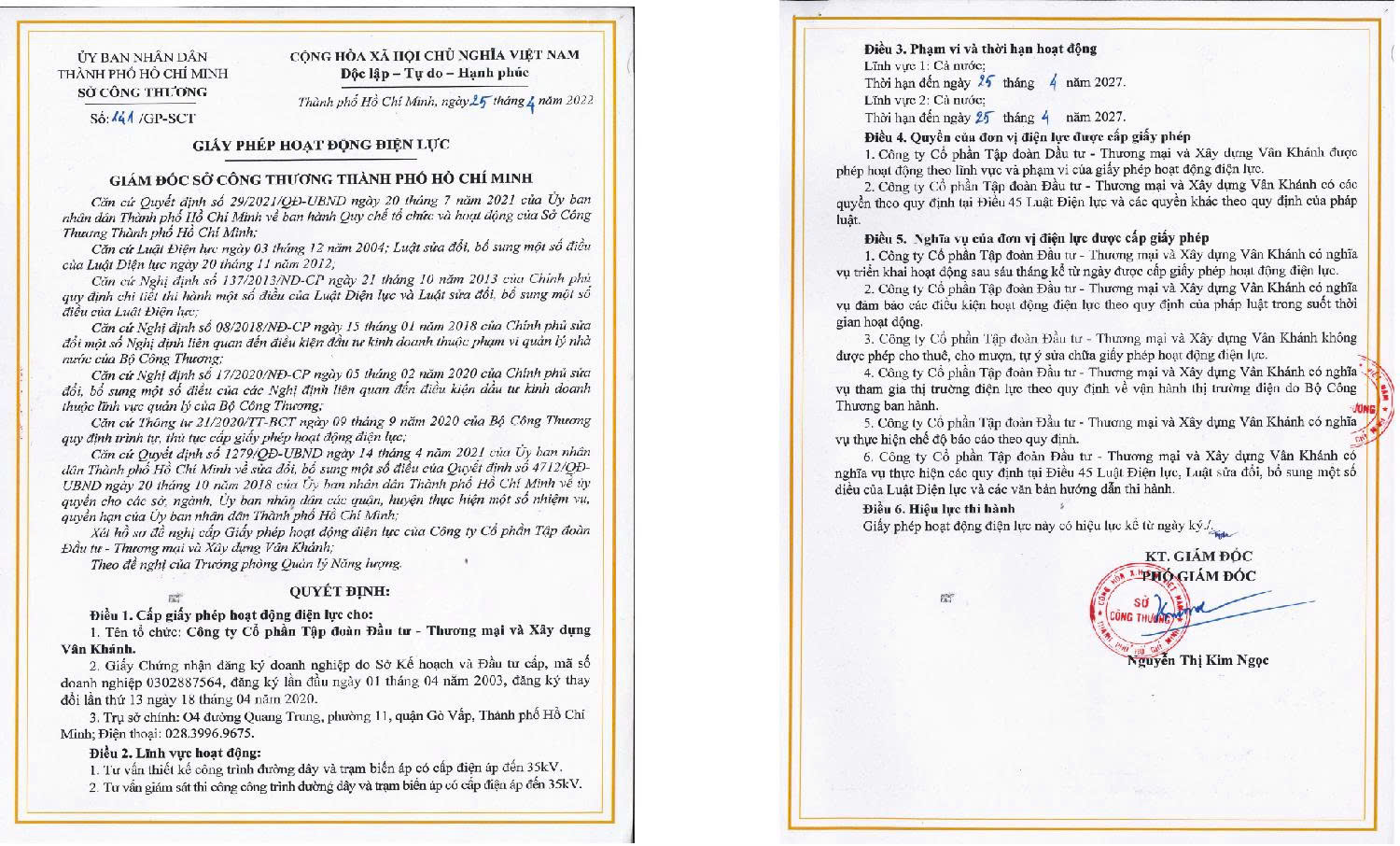 Chứng chỉ - Công Ty Cổ Phần Tập Đoàn Đầu Tư - Thương Mại Và Xây Dựng Vân Khánh