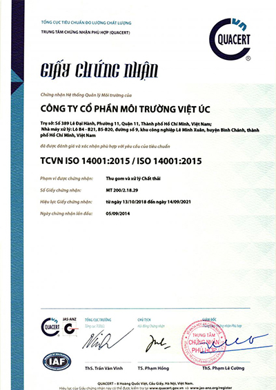 ISO 14001:2015 - VINAUSEN - Công Ty Cổ Phần Môi Trường Việt úc