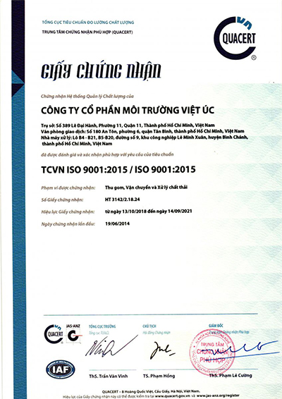 ISO 9001:2015 - VINAUSEN - Công Ty Cổ Phần Môi Trường Việt úc