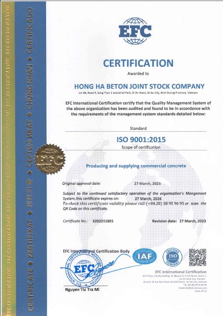 ISO 9001:2015 - Bê Tông Hồng Hà - Công Ty Cổ Phần Bê Tông Hồng Hà