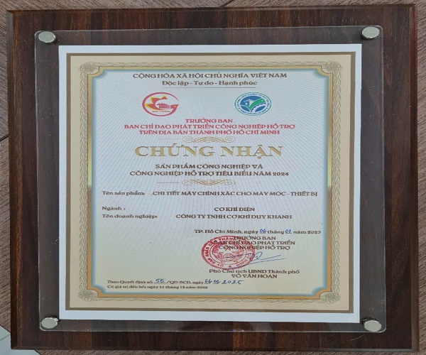 Chứng nhận sản phẩm công nghiệp và công nghiệp hỗ trợ tiêu biểu