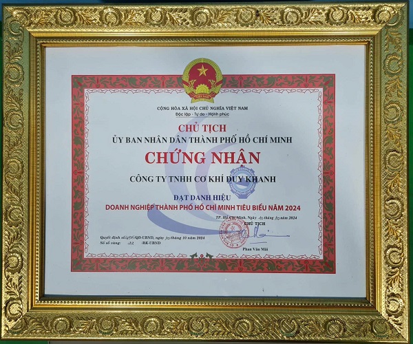 Chứng nhận doanh nghiệp tiêu biểu TP.HCM 2024