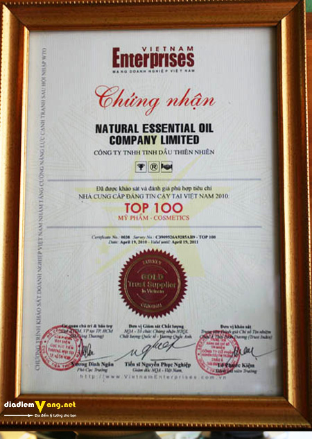 Chứng nhận - Công Ty TNHH Tinh Dầu Thiên Nhiên
