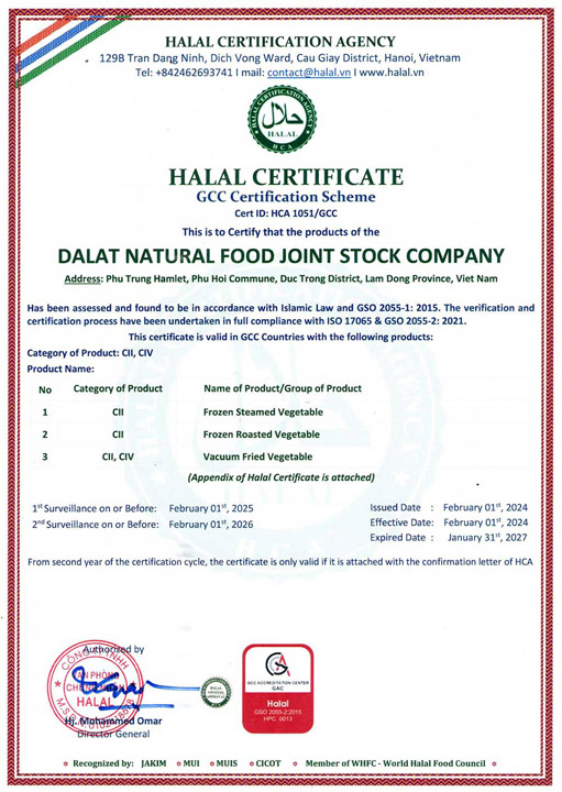 HALAL - Dalat Natural Foods - Công Ty Cổ Phần Chế Biến Thực Phẩm Đà Lạt Tự Nhiên