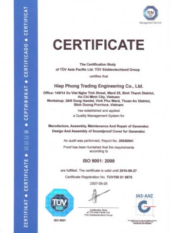 ISO 9001: 2000 - Hiệp Phong - Công Ty TNHH Thương Mại - Kỹ Thuật Hiệp Phong