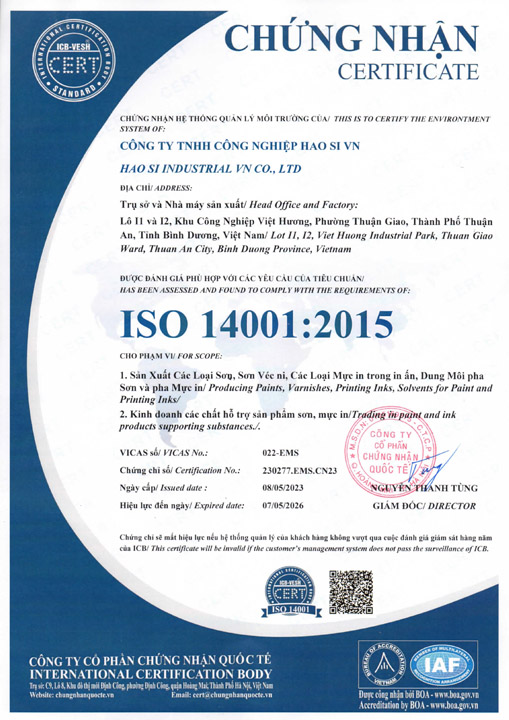 ISO 14001:2015 - Hao Si VN - Công Ty TNHH Công Nghiệp Hao Si VN