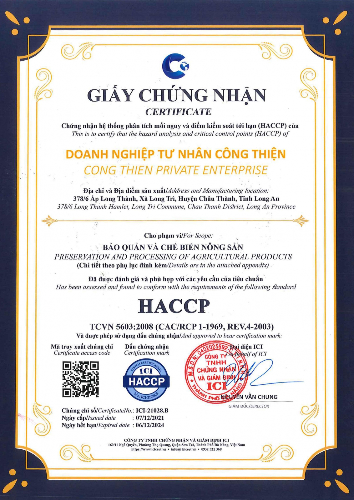 Chứng nhận HACCP