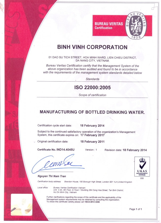 Chứng nhận ISO 22000:2005