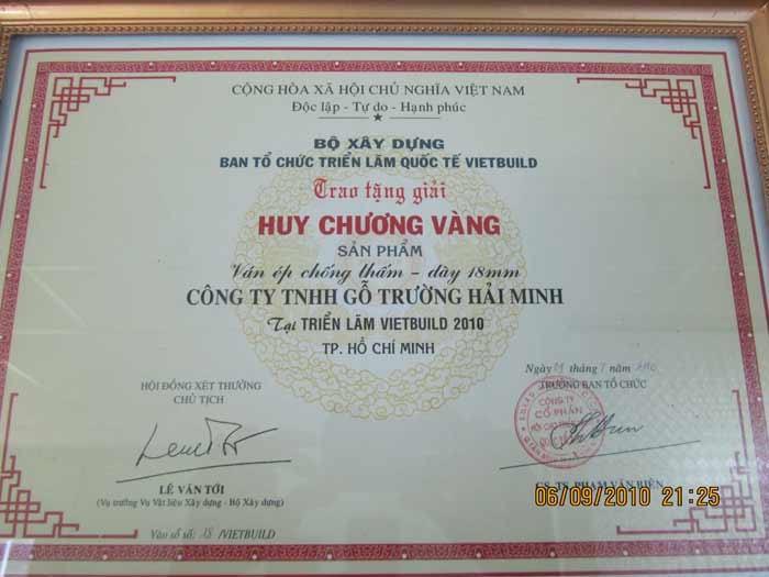 HCV sản phẩm ván ép chống thấm - Ván ép Trường Hải Minh - Công Ty TNHH Gỗ Trường Hải Minh