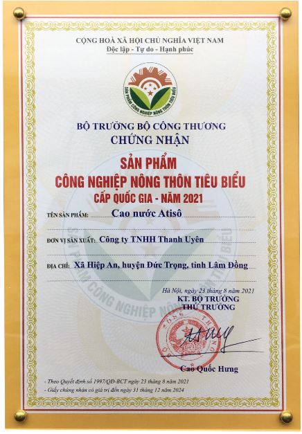 Chứng nhận - Cao Trà Thanh Uyên - Công Ty TNHH Thanh Uyên