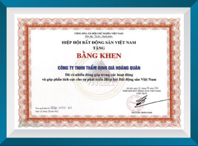 Bằng khen của hiệp hội bất động sản Việt Nam