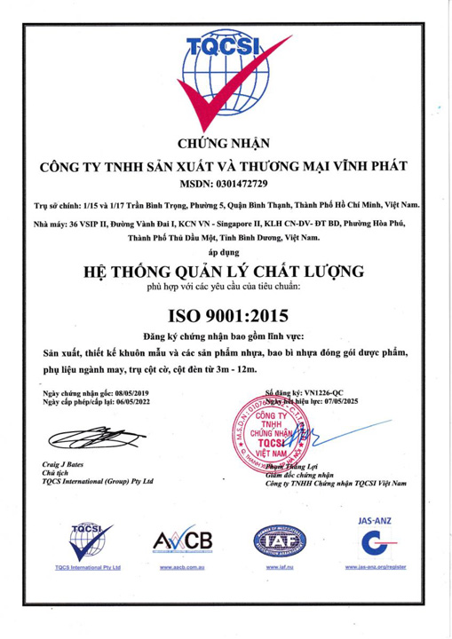 ISO 9001:2015 - Công Ty TNHH Sản Xuất Và Thương Mại Vĩnh Phát - VPCM CO., LTD