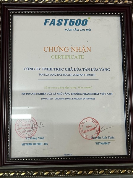 500 doanh nghiệp vừa và nhỏ tăng trưởng nhanh nhất Việt Nam - Trục Chà Lúa Tân Lúa Vàng - Công Ty TNHH Trục Chà Lúa Tân Lúa Vàng