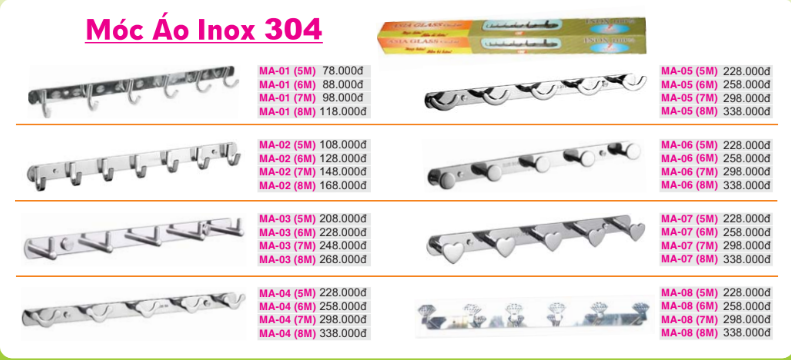 Móc áo inox 304 - Gương Soi Asia - Công Ty TNHH Kiếng á Châu