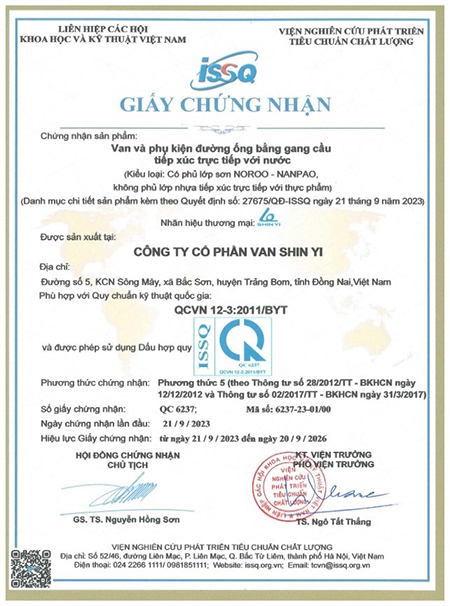 Chứng nhận QCVN về sơn - Van Công Nghiệp - Công Ty Cổ Phần Van Shin Yi