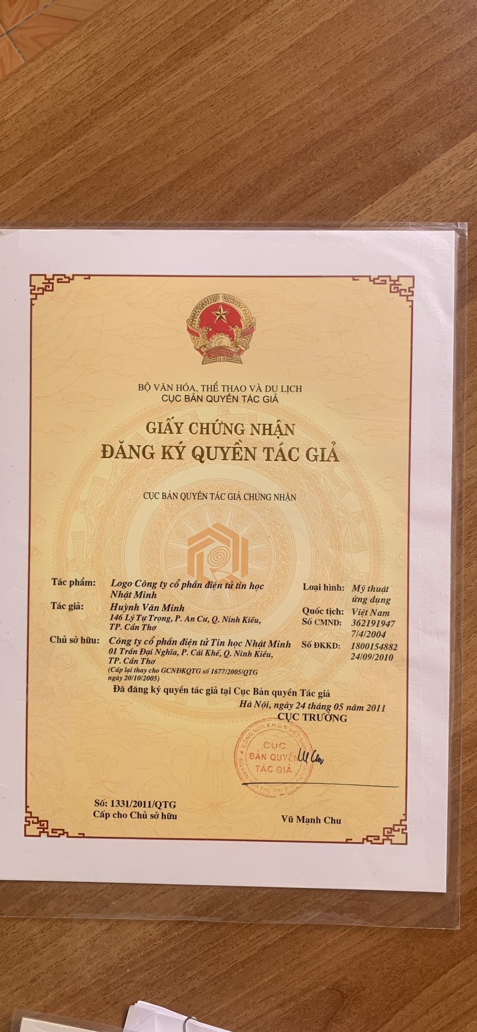 giấy chứng nhận quyền tác giả - Công Ty Cổ Phần Điện Tử Tin Học Nhật Minh