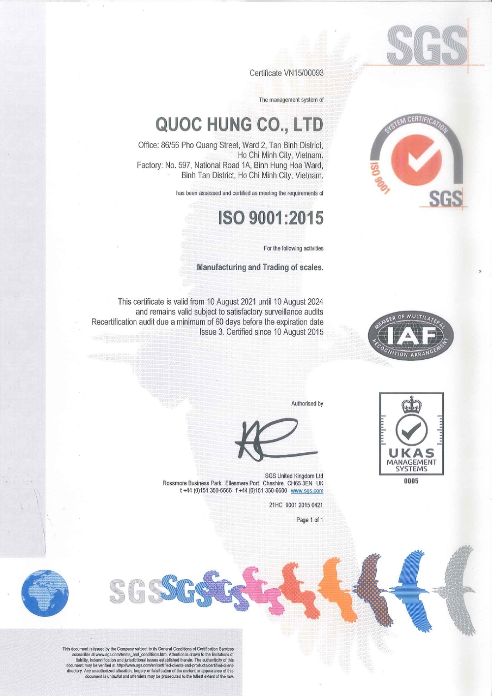 Giấy chứng nhận ISO 2021