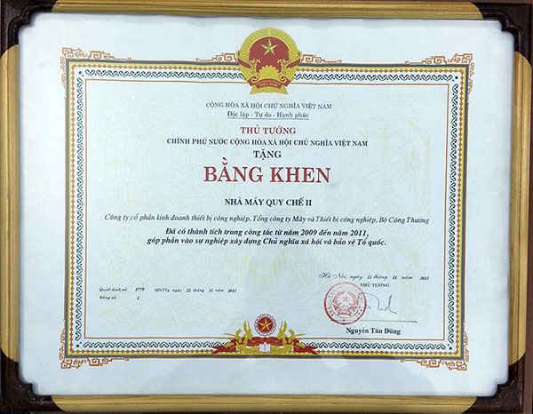 Bằng khen Thủ tướng trao tặng 2012