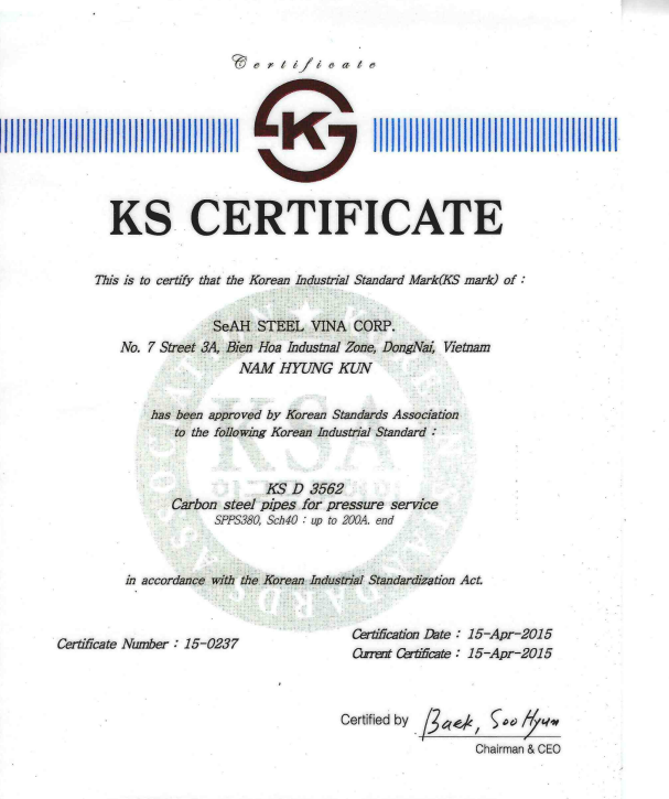 KS Mark Certificate - Thép SeAH - Công Ty TNHH Thép SeAH Việt Nam