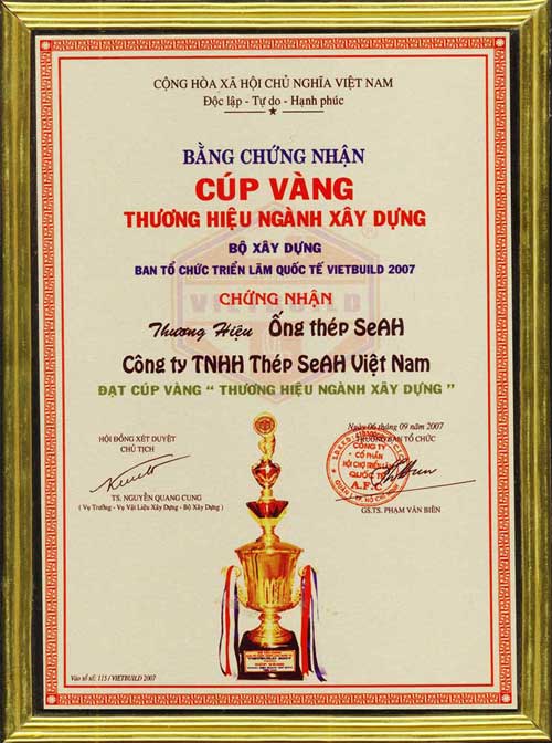 Giấy chứng nhận - Thép SeAH - Công Ty TNHH Thép SeAH Việt Nam