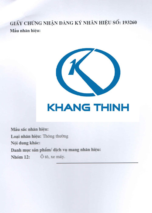 Chứng nhận nhãn hiệu Khang Thịnh