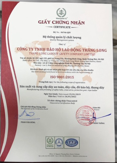 Chứng nhận, chứng chỉ - Bảo Hộ Lao Động Thăng Long - Công Ty TNHH Bảo Hộ Lao Động Thăng Long
