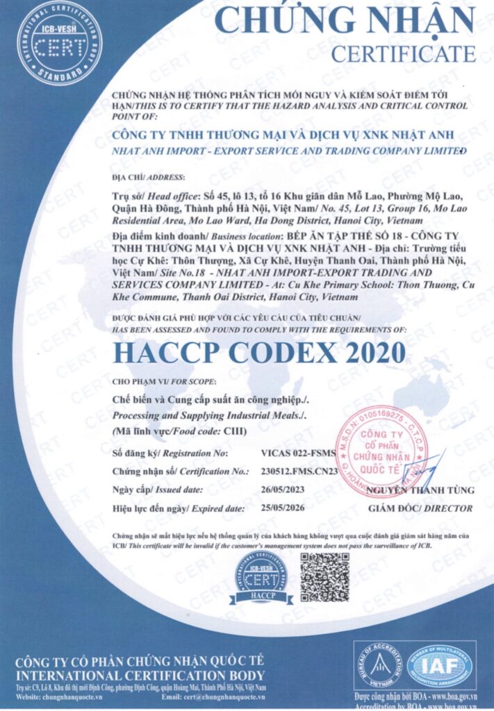 Chứng nhận HACCP Codex 2020