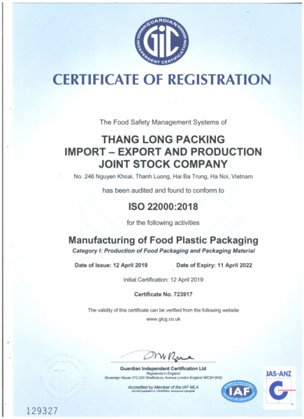 Chứng chỉ ISO 22000:2018