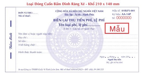 Biên lai - Chi Nhánh Công Ty TNHH Giấy Vi Tính Liên Sơn