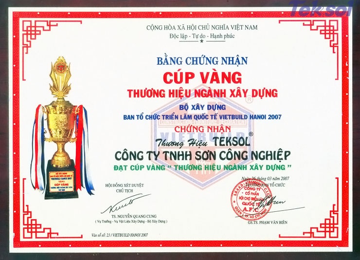 Cúp vàng thương hiệu ngành xây dựng - Sơn Công Nghiệp - Công Ty TNHH Sơn Công Nghiệp