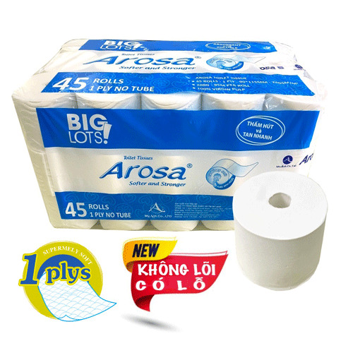 Giấy vệ sinh Arosa 45 cuộn * 1 lớp - Giấy Arosa - Công Ty TNHH Sản Xuất Và Thương Mại Mỹ Anh