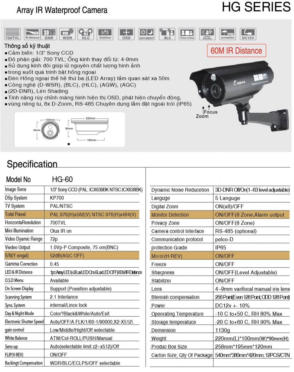Camera HG - 60 - Công Ty Cổ Phần IFO - Đầu Tư Phát Triển Công Nghệ