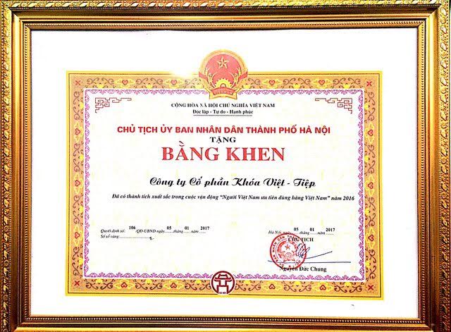 Giải thưởng - Khóa Việt Tiệp - Công Ty CP Khóa Việt - Tiệp