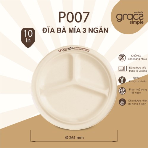 Đĩa bã mía 3 ngăn P007 - Bao Bì Lê ánh Hoa - Công Ty TNHH Sản Xuất Thương Mại Và Dịch Vụ Lê ánh Hoa