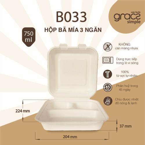 Hộp bã mía 3 ngăn B033 - Bao Bì Lê ánh Hoa - Công Ty TNHH Sản Xuất Thương Mại Và Dịch Vụ Lê ánh Hoa