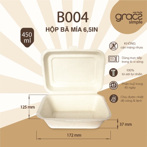 Hộp bã mía 6.5in B004 - Bao Bì Lê ánh Hoa - Công Ty TNHH Sản Xuất Thương Mại Và Dịch Vụ Lê ánh Hoa