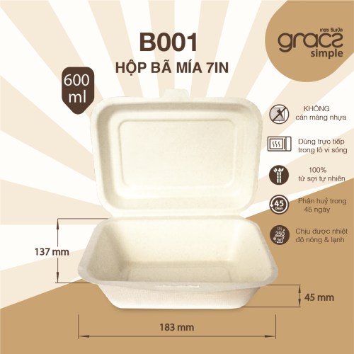 Hộp bã mía 7in B001 - Bao Bì Lê ánh Hoa - Công Ty TNHH Sản Xuất Thương Mại Và Dịch Vụ Lê ánh Hoa