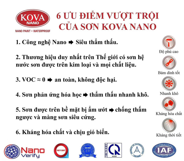 Ưu điểm sơn Kova - Công Ty CP Khoáng Sản Miền Trung