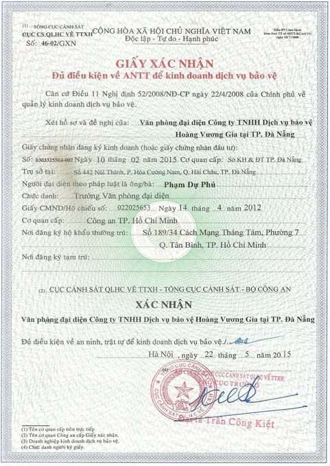 Chứng nhận đủ điều kiện an ninh trật tự